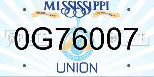 0G76007 Mississippi License Plate