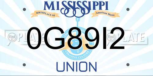 0G89I2 Mississippi License Plate