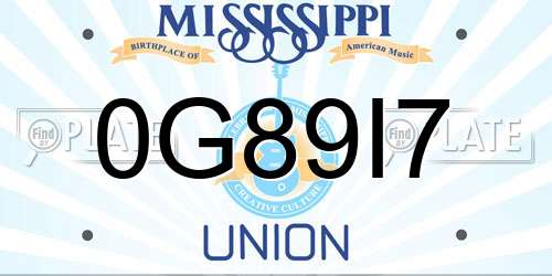 0G89I7 Mississippi License Plate