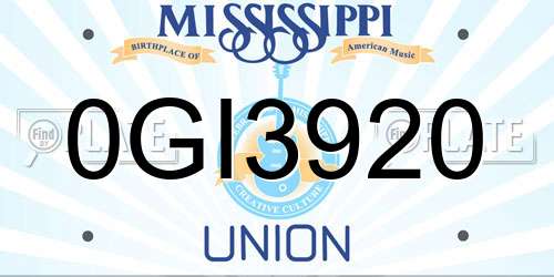0GI3920 Mississippi License Plate