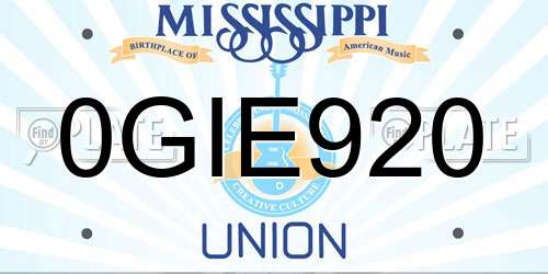 0GIE920 Mississippi License Plate