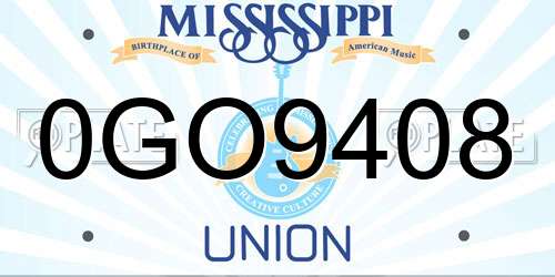 0GO9408 Mississippi License Plate