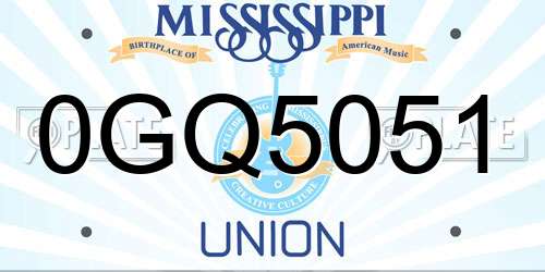 0GQ5051 Mississippi License Plate