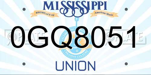 0GQ8051 Mississippi License Plate