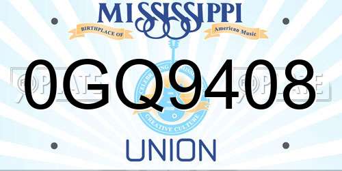 0GQ9408 Mississippi License Plate