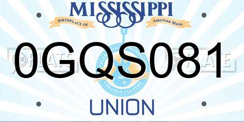 0GQS081 Mississippi License Plate