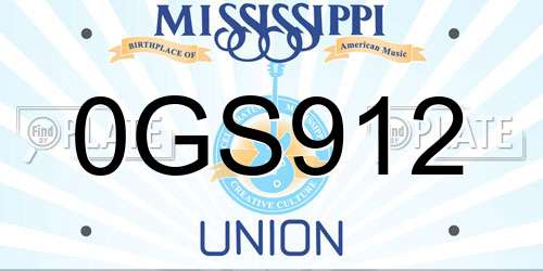 0GS912 Mississippi License Plate