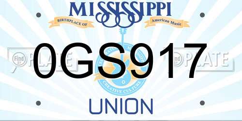 0GS917 Mississippi License Plate