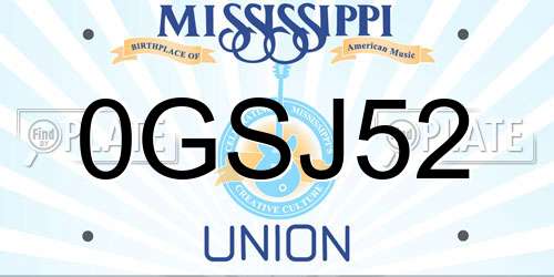 0GSJ52 Mississippi License Plate