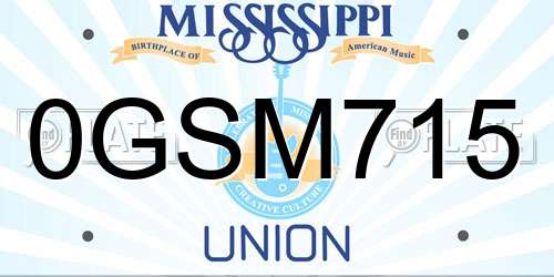 0GSM715 Mississippi License Plate