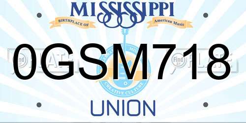 0GSM718 Mississippi License Plate