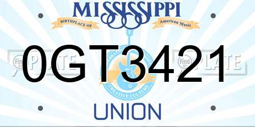 0GT3421 Mississippi License Plate