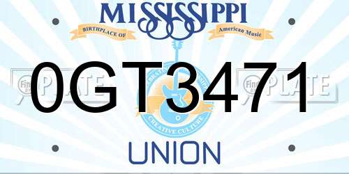 0GT3471 Mississippi License Plate