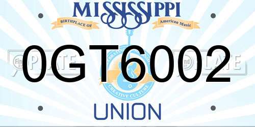 0GT6002 Mississippi License Plate
