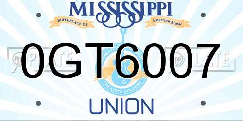 0GT6007 Mississippi License Plate