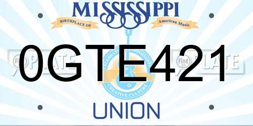 0GTE421 Mississippi License Plate