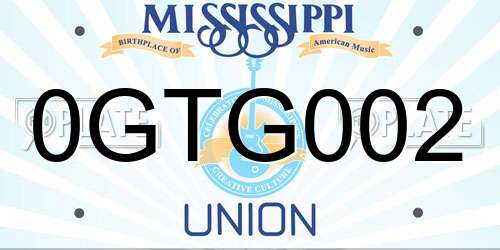 0GTG002 Mississippi License Plate