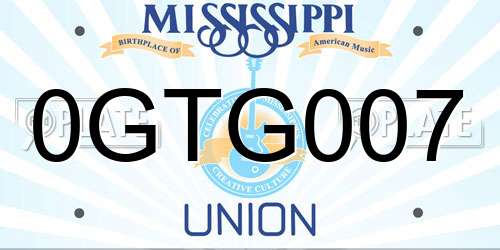 0GTG007 Mississippi License Plate