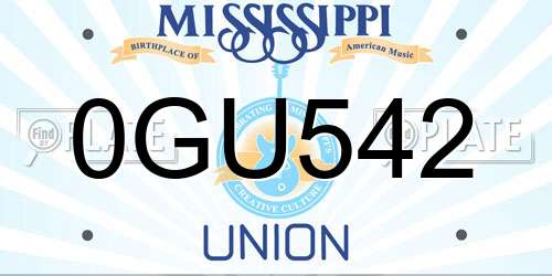 0GU542 Mississippi License Plate