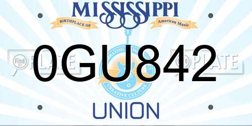 0GU842 Mississippi License Plate