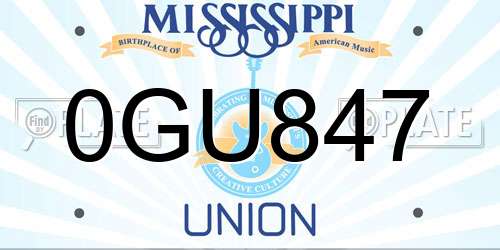 0GU847 Mississippi License Plate