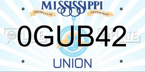 0GUB42 Mississippi License Plate
