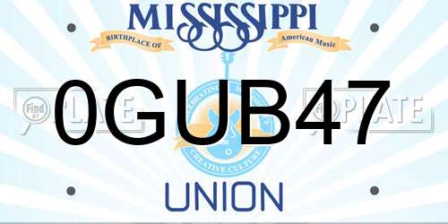 0GUB47 Mississippi License Plate