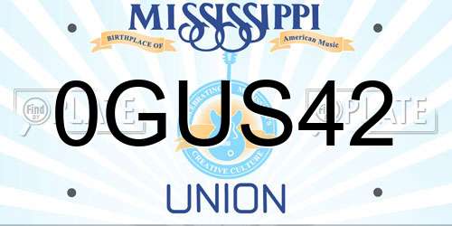 0GUS42 Mississippi License Plate