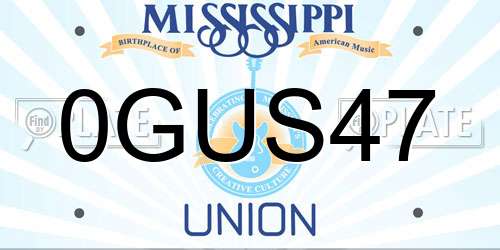 0GUS47 Mississippi License Plate