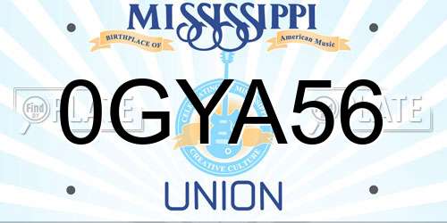 0GYA56 Mississippi License Plate