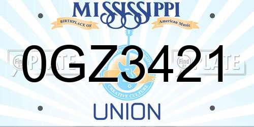 0GZ3421 Mississippi License Plate