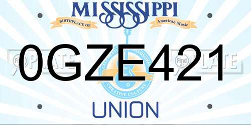 0GZE421 Mississippi License Plate