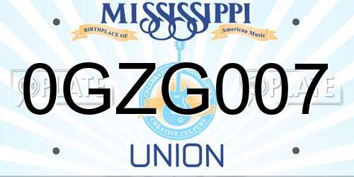 0GZG007 Mississippi License Plate
