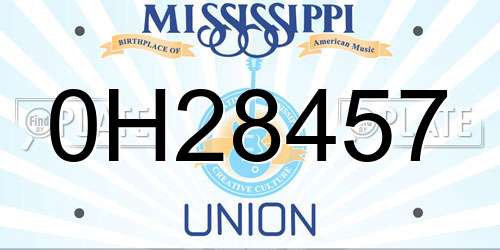 0H28457 Mississippi License Plate
