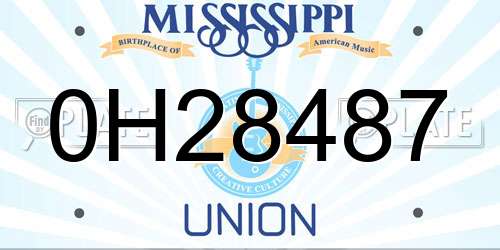 0H28487 Mississippi License Plate