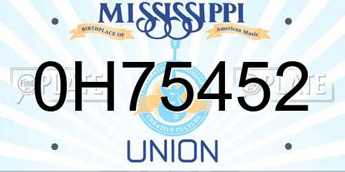 0H75452 Mississippi License Plate