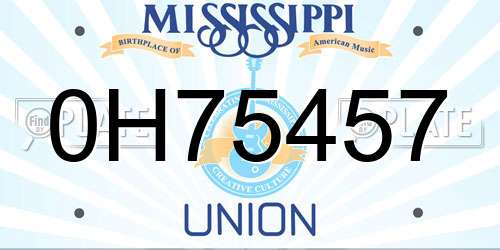 0H75457 Mississippi License Plate