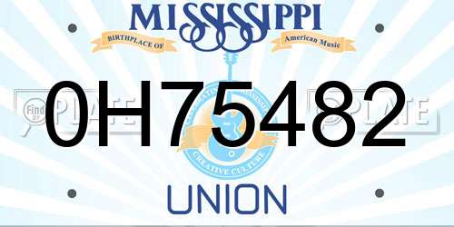 0H75482 Mississippi License Plate