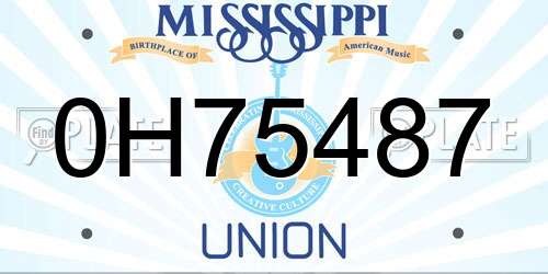 0H75487 Mississippi License Plate