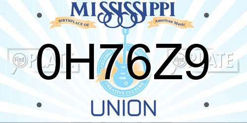 0H76Z9 Mississippi License Plate