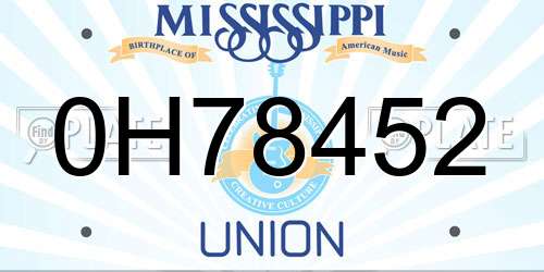 0H78452 Mississippi License Plate