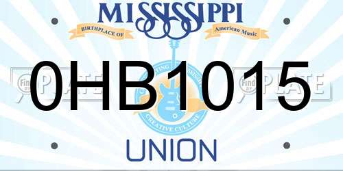 0HB1015 Mississippi License Plate
