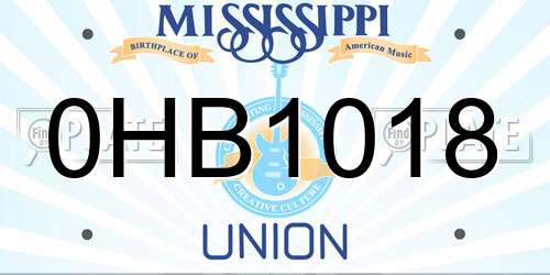 0HB1018 Mississippi License Plate