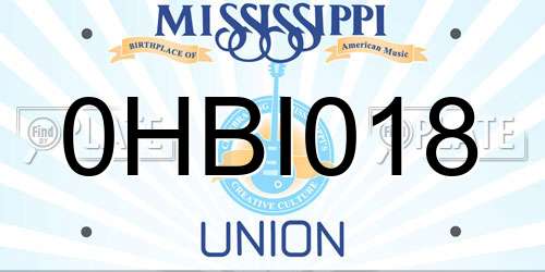 0HBI018 Mississippi License Plate