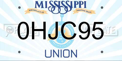0HJC95 Mississippi License Plate
