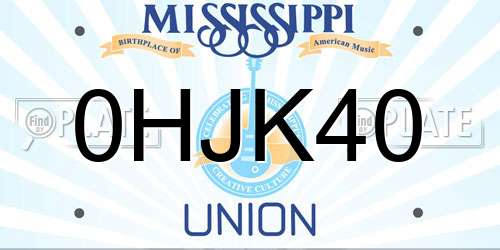 0HJK40 Mississippi License Plate