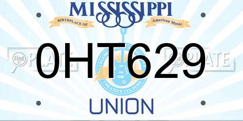 0HT629 Mississippi License Plate
