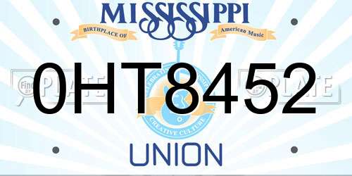 0HT8452 Mississippi License Plate