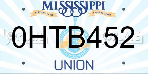 0HTB452 Mississippi License Plate