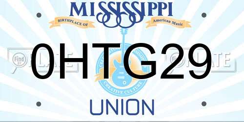 0HTG29 Mississippi License Plate